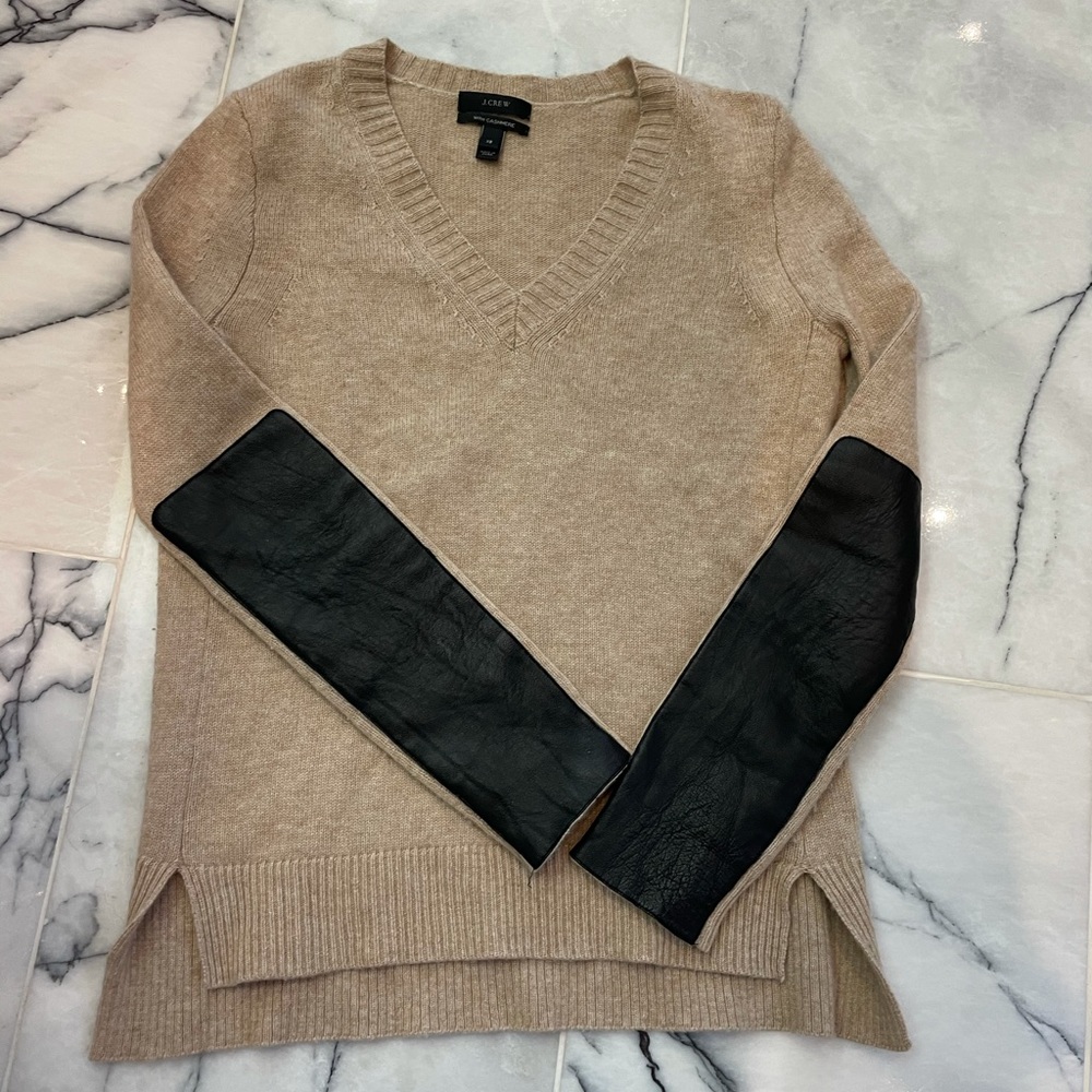 JCREW leather arm sweater size xs great